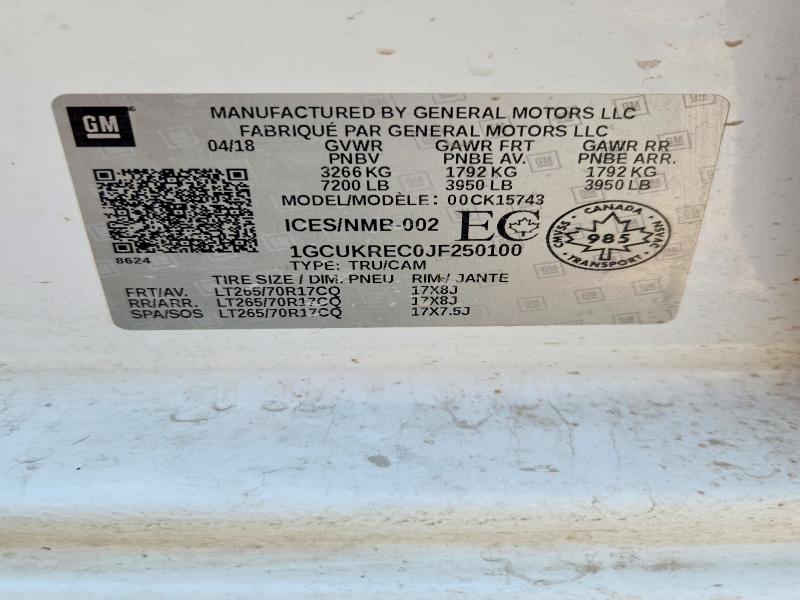 Продаж на аукціоні авто 2018 Chevrolet Silverado, vin: 1GCUKREC0JF250100, номер лоту: 63520786