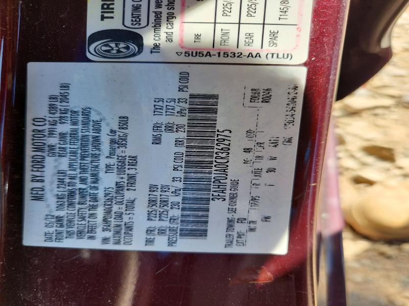 Aukcja sprzedaży 2012 Ford Fusion, vin: 3FAHP0JA0CR362975, numer aukcji: 66025796