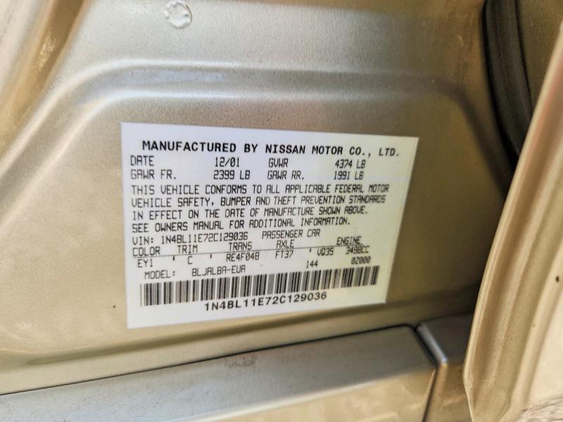 Aukcja sprzedaży 2002 Nissan Altima, vin: 1N4BL11E72C129036, numer aukcji: 65899456
