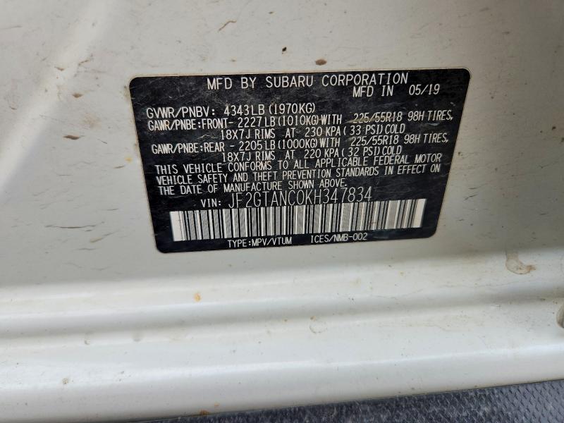Aukcja sprzedaży 2019 Subaru Crosstrek, vin: JF2GTANC0KH347834, numer aukcji: 64060276