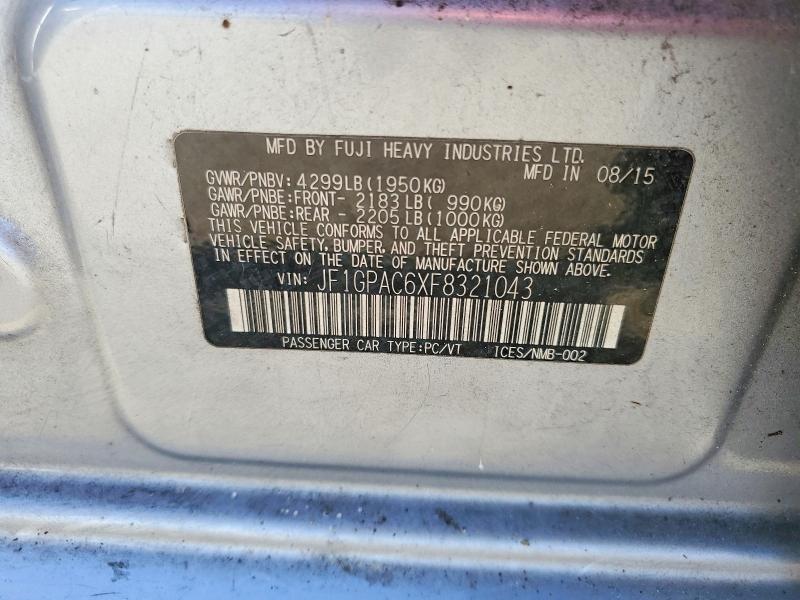 65202426 :رقم المزاد ، JF1GPAC6XF8321043 vin ، 2015 Subaru Impreza مزاد بيع