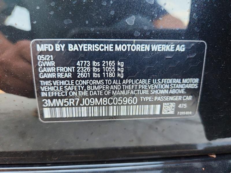Aukcja sprzedaży 2021 Bmw 330xi, vin: 3MW5R7J09M8C05960, numer aukcji: 65309566