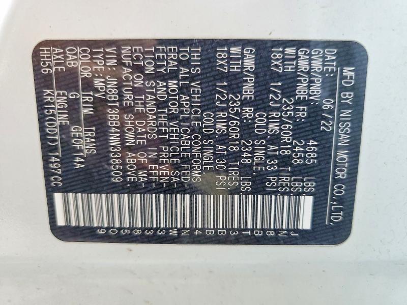 2022 Nissan Rogue მანქანა იყიდება აუქციონზე, vin: JN8BT3BB4NW338509, აუქციონის ნომერი: 66754456