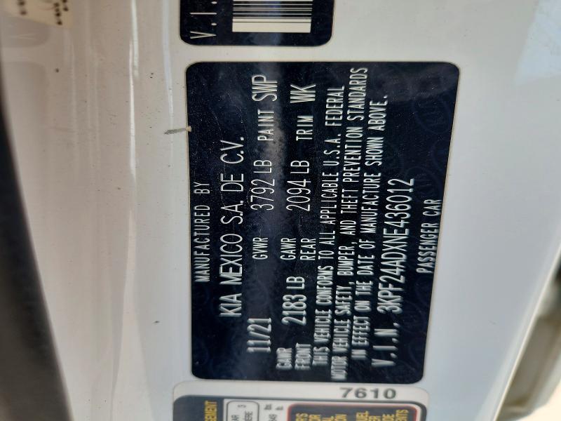 Aukcja sprzedaży 2022 Kia Forte, vin: 3KPF24ADXNE436012, numer aukcji: 66196386