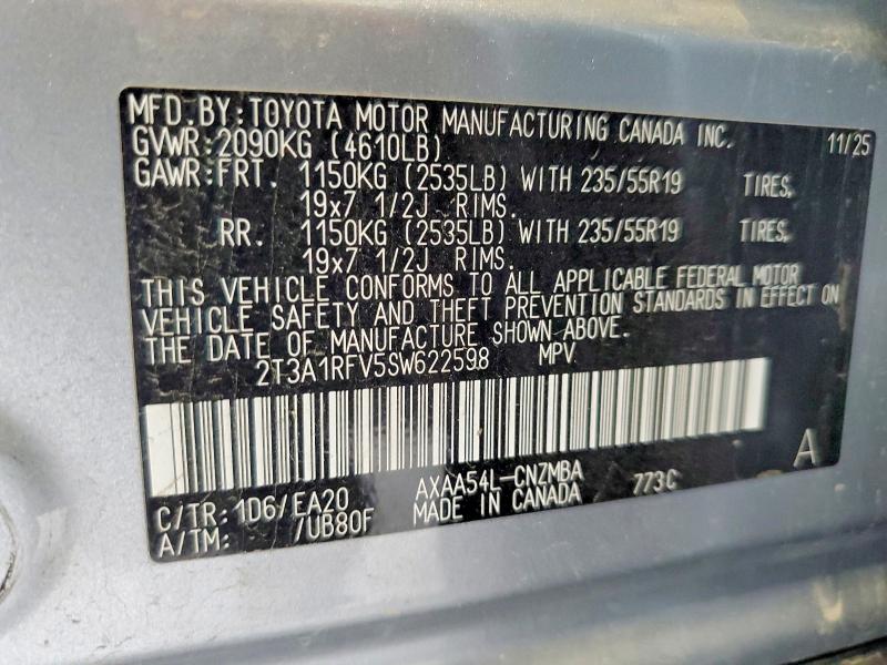 64493146 :رقم المزاد ، 2T3A1RFV5SW622598 vin ، 2025 Toyota Rav4 مزاد بيع