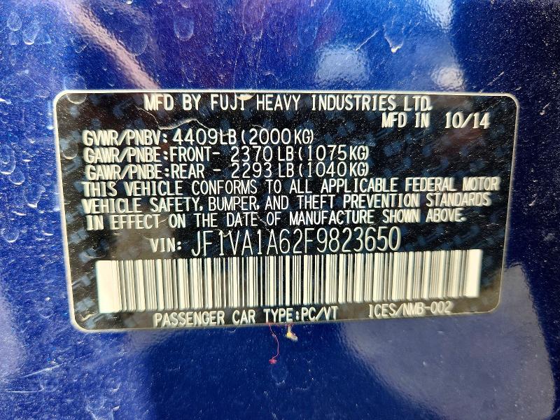 66507326 :رقم المزاد ، JF1VA1A62F9823650 vin ، 2015 Subaru Wrx مزاد بيع