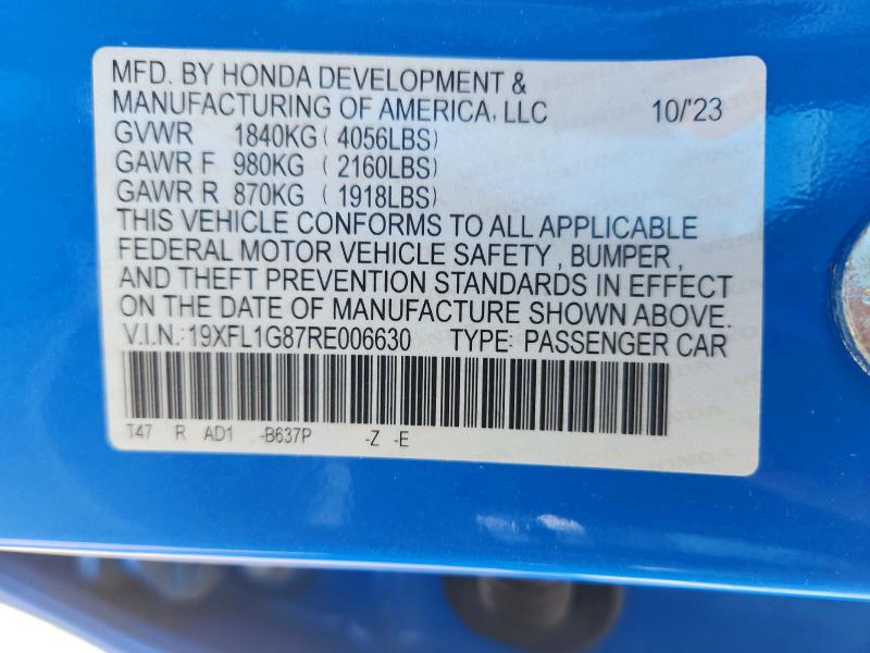 Продаж на аукціоні авто 2024 Honda Civic, vin: 19XFL1G87RE006630, номер лоту: 65669356