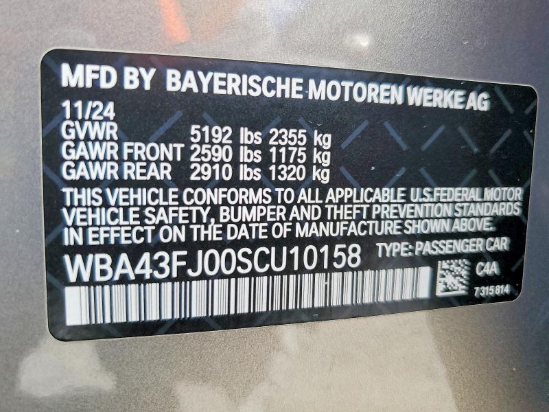 Aukcja sprzedaży 2025 Bmw 530, vin: WBA43FJ00SCU10158, numer aukcji: 64054506