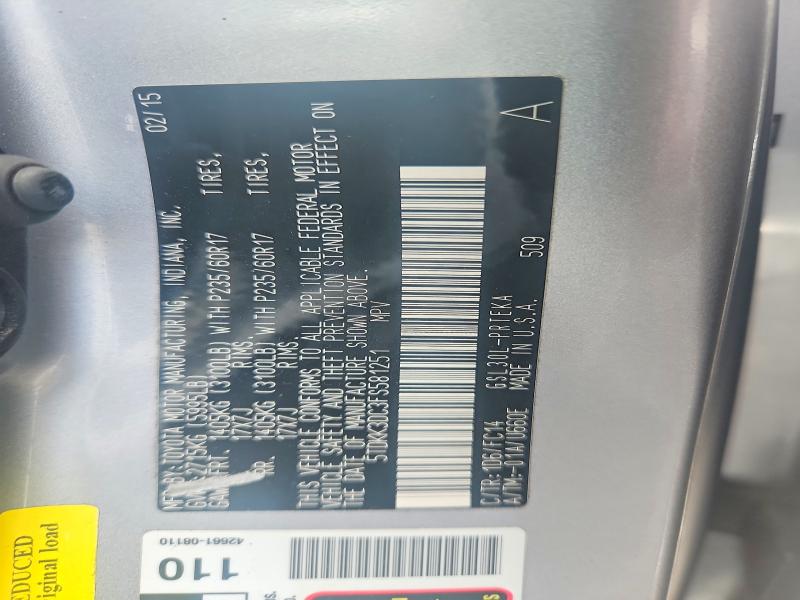 63797236 :رقم المزاد ، 5TDKK3DC3FS581251 vin ، 2015 Toyota Sienna مزاد بيع