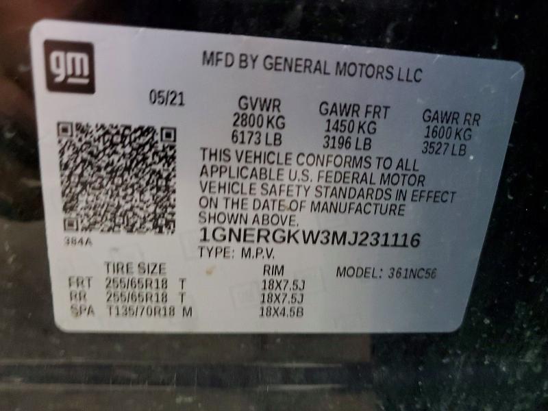 Продаж на аукціоні авто 2021 Chevrolet Traverse, vin: 1GNERGKW3MJ231116, номер лоту: 66037586