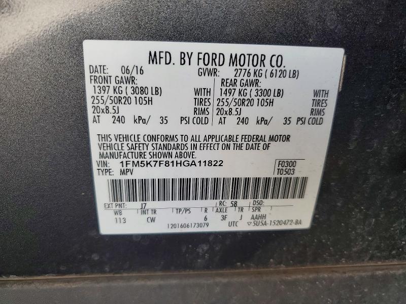 Aukcja sprzedaży 2017 Ford Explorer, vin: 1FM5K7F81HGA11822, numer aukcji: 66842086