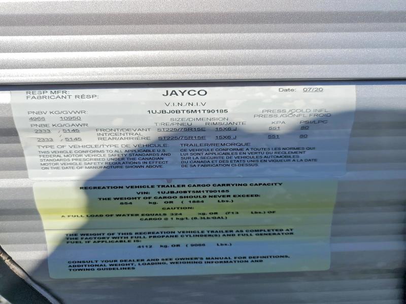 2021 Jayco Jay Jay Flight მანქანა იყიდება აუქციონზე, vin: 1UJBJ0BT5M1T90185, აუქციონის ნომერი: 65893316