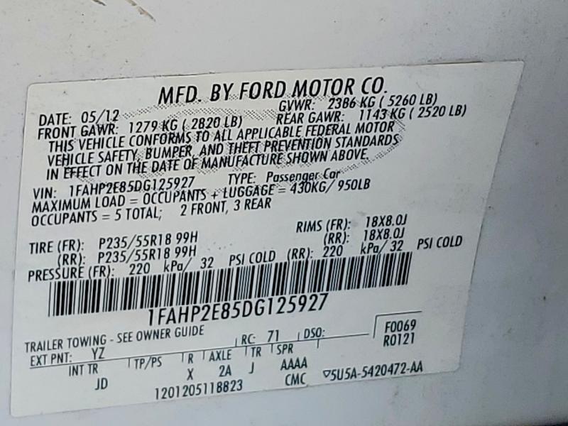 Aukcja sprzedaży 2013 Ford Taurus, vin: 1FAHP2E85DG125927, numer aukcji: 63810826