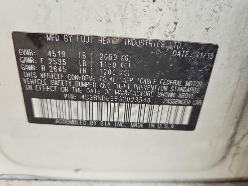 2016 Subaru Legacy მანქანა იყიდება აუქციონზე, vin: 4S3BNBE68G3023540, აუქციონის ნომერი: 65506386