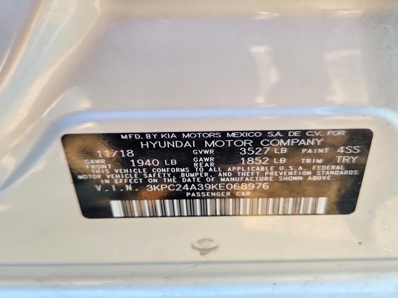 2019 Hyundai Accent მანქანა იყიდება აუქციონზე, vin: 3KPC24A39KE068976, აუქციონის ნომერი: 64776056
