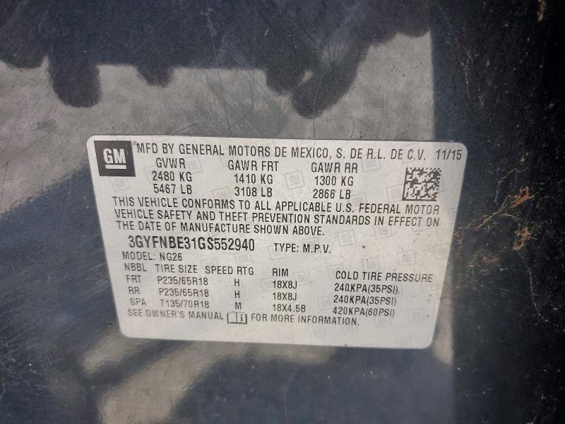 64051456 :رقم المزاد ، 3GYFNBE31GS552940 vin ، 2016 Cadillac Srx مزاد بيع