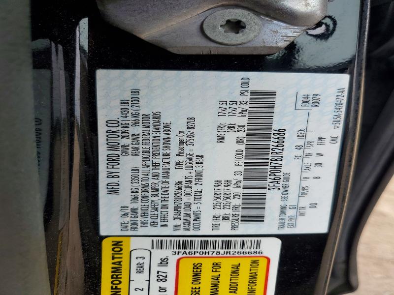 64974456 :رقم المزاد ، 3FA6P0H78JR266686 vin ، 2018 Ford Fusion مزاد بيع