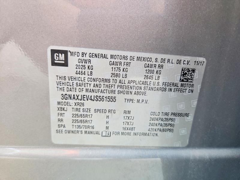 2018 Chevrolet Equinox მანქანა იყიდება აუქციონზე, vin: 3GNAXJEV4JS561555, აუქციონის ნომერი: 64368096