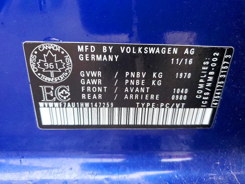 Продажа на аукционе авто 2017 Volkswagen Golf R, vin: WVWWF7AU1HW147259, номер лота: 63705266