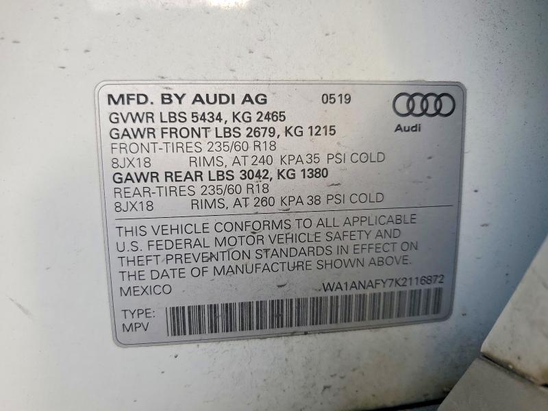 Продаж на аукціоні авто 2019 Audi Q5, vin: WA1ANAFY7K2116872, номер лоту: 66369416