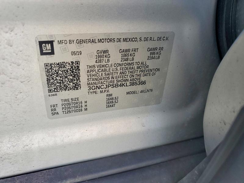 Продаж на аукціоні авто 2019 Chevrolet Trax, vin: 3GNCJPSB4KL385366, номер лоту: 63719936