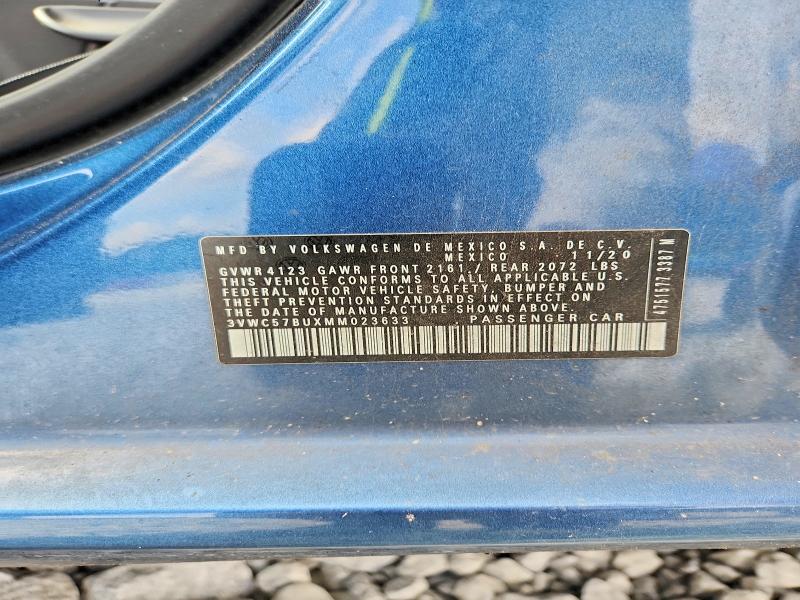 2021 Volkswagen Jetta მანქანა იყიდება აუქციონზე, vin: 3VWC57BUXMM023633, აუქციონის ნომერი: 63518516