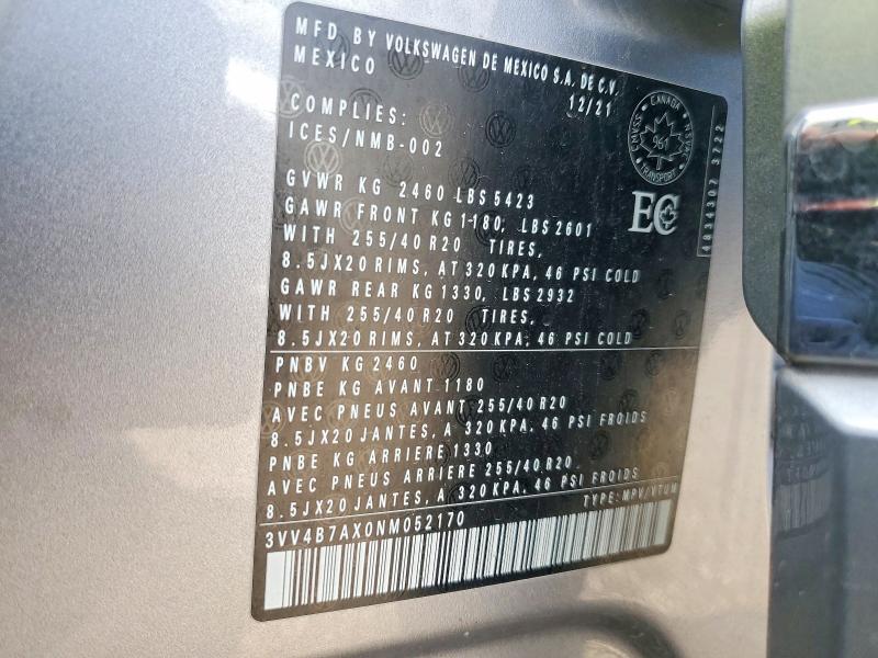 Продаж на аукціоні авто 2022 Volkswagen Tiguan, vin: 3VV4B7AX0NM052170, номер лоту: 65666876