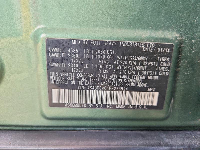 2014 Subaru Outback მანქანა იყიდება აუქციონზე, vin: 4S4BRCMC1E3273924, აუქციონის ნომერი: 65728716
