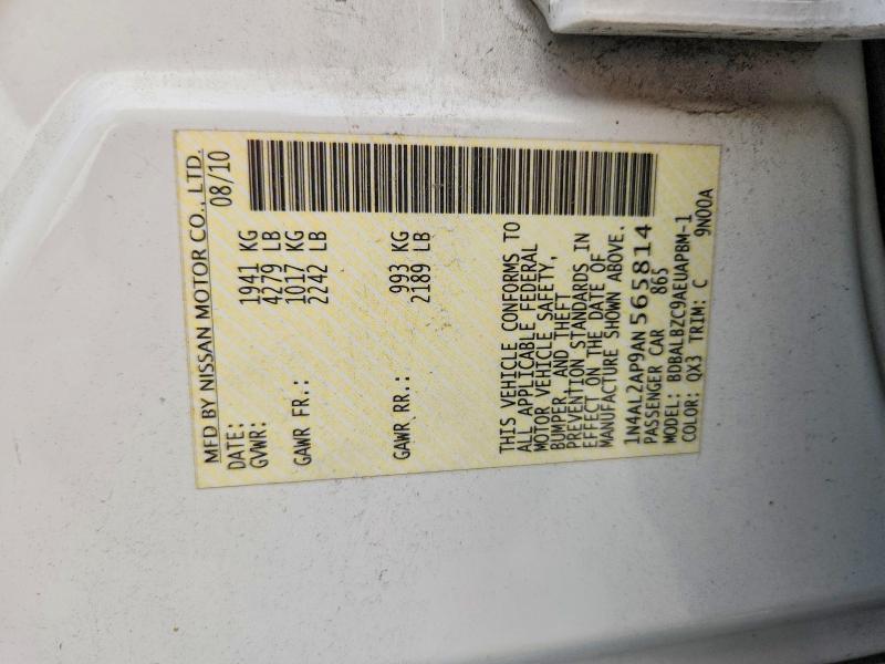 2010 Nissan Altima მანქანა იყიდება აუქციონზე, vin: 1N4AL2AP9AN565814, აუქციონის ნომერი: 66026886