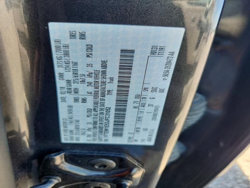 2018 Ford F150 მანქანა იყიდება აუქციონზე, vin: 1FTEW1E53JFC31052, აუქციონის ნომერი: 67000216