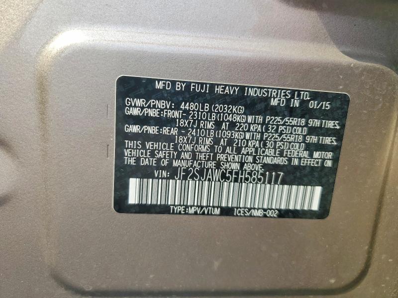 Продаж на аукціоні авто 2015 Subaru Forester, vin: JF2SJAWC5FH585117, номер лоту: 64104296