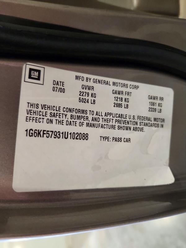 2001 Cadillac Deville მანქანა იყიდება აუქციონზე, vin: 1G6KF57931U102088, აუქციონის ნომერი: 64532786