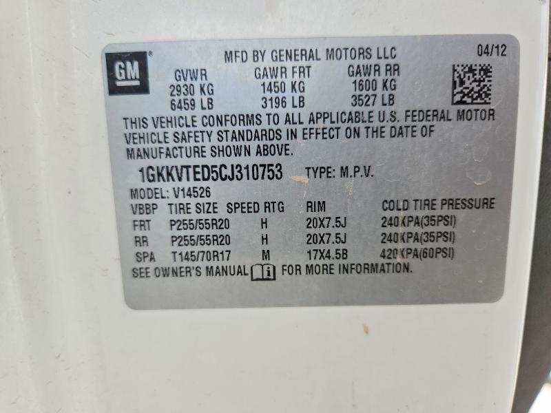 Aukcja sprzedaży 2012 Gmc Acadia, vin: 1GKKVTED5CJ310753, numer aukcji: 64930296