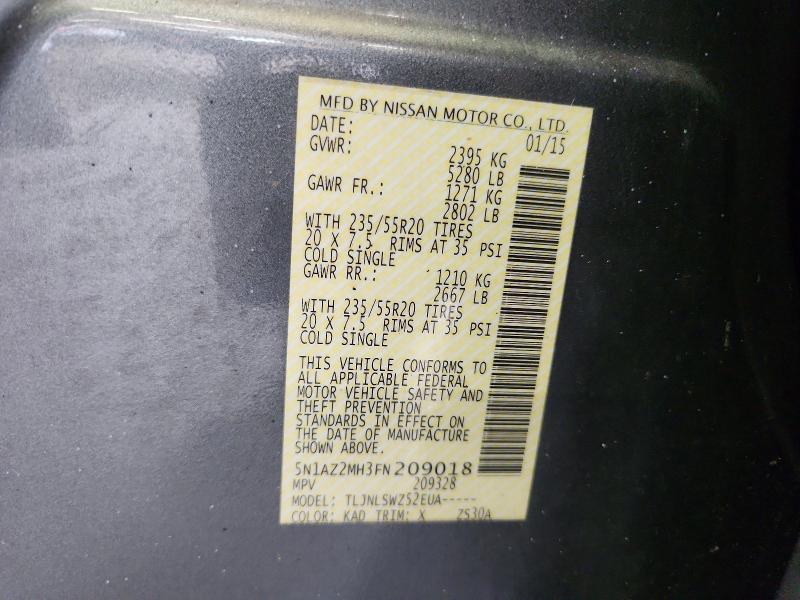 Продажа на аукционе авто 2015 Nissan Murano, vin: 5N1AZ2MH3FN209018, номер лота: 65795416
