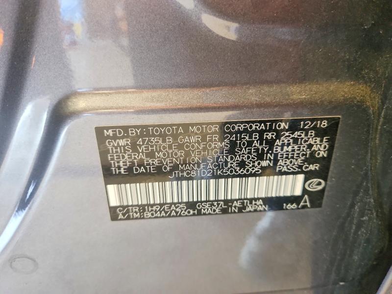 65149826 :رقم المزاد ، JTHC81D21K5036095 vin ، 2019 Lexus Is مزاد بيع