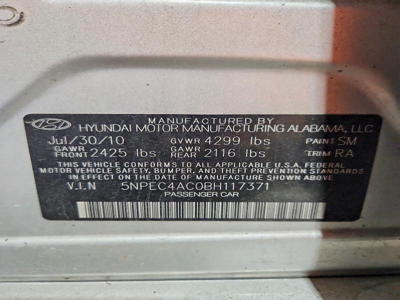2011 Hyundai Sonata მანქანა იყიდება აუქციონზე, vin: 5NPEC4AC0BH117371, აუქციონის ნომერი: 67057466