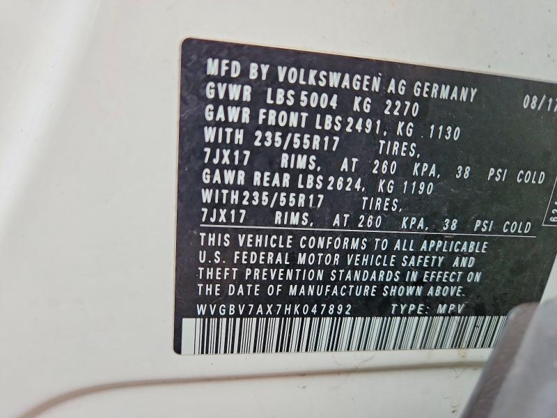 Aukcja sprzedaży 2017 Volkswagen Tiguan, vin: WVGBV7AX7HK047892, numer aukcji: 65553196