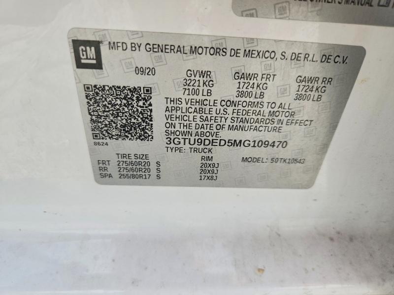 Aukcja sprzedaży 2021 Gmc Sierra, vin: 3GTU9DED5MG109470, numer aukcji: 64659526