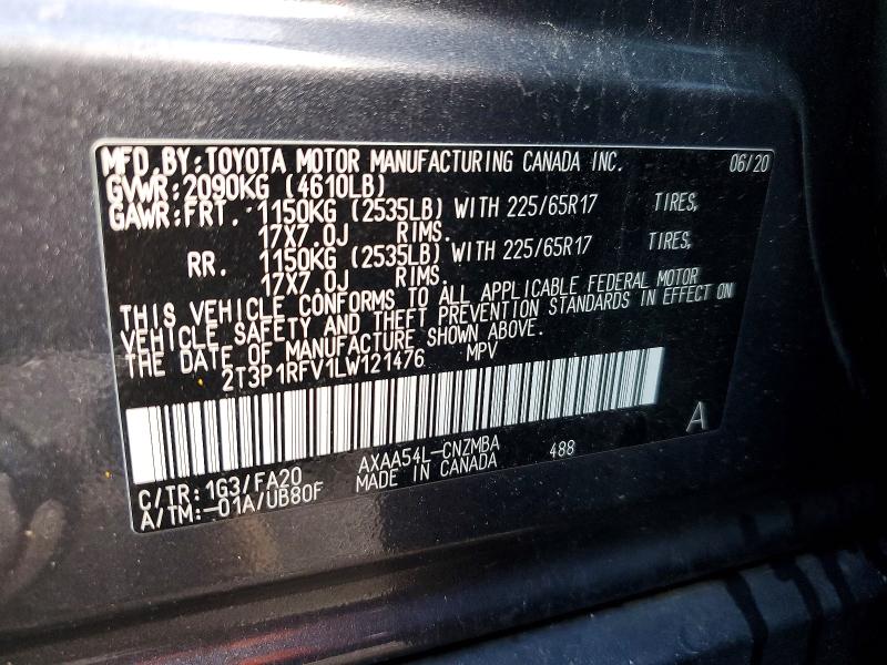 Aukcja sprzedaży 2020 Toyota Rav4, vin: 2T3P1RFV1LW121476, numer aukcji: 66261466