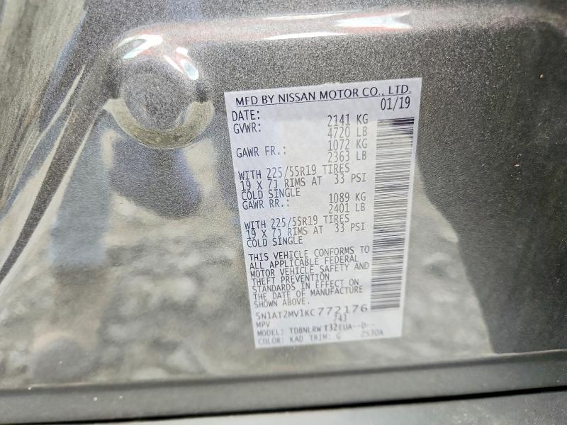 66255586 :رقم المزاد ، 5N1AT2MV1KC772176 vin ، 2019 Nissan Rogue مزاد بيع