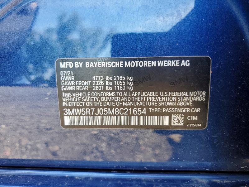 Aukcja sprzedaży 2021 Bmw 330xi, vin: 3MW5R7J05M8C21654, numer aukcji: 66512466