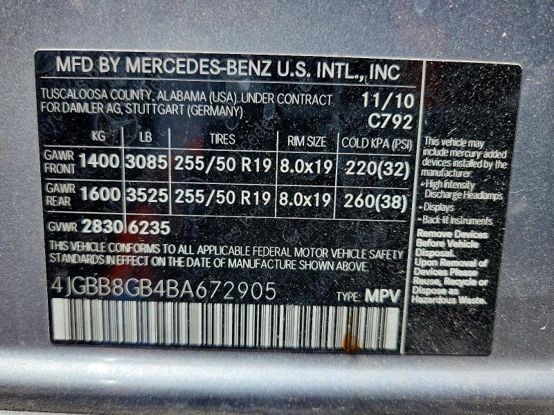 Продаж на аукціоні авто 2011 Mercedes-benz Ml, vin: 4JGBB8GB4BA672905, номер лоту: 65759406