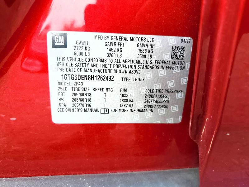 64103886 :رقم المزاد ، 1GTG6DEN8H1262492 vin ، 2017 Gmc Canyon مزاد بيع