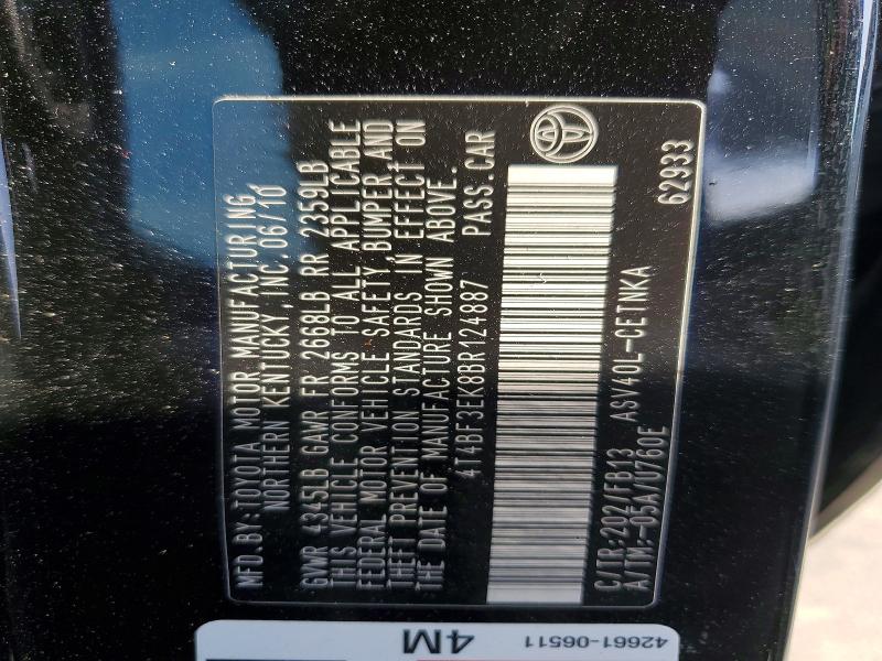 2011 Toyota Camry მანქანა იყიდება აუქციონზე, vin: 4T4BF3EK8BR124887, აუქციონის ნომერი: 63551146