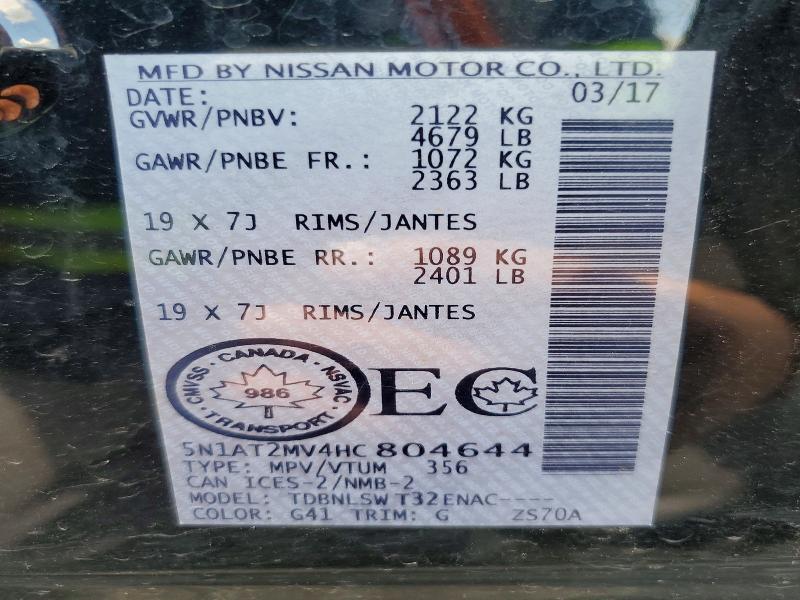 Продаж на аукціоні авто 2017 Nissan Rogue, vin: 5N1AT2MV4HC804644, номер лоту: 64726306