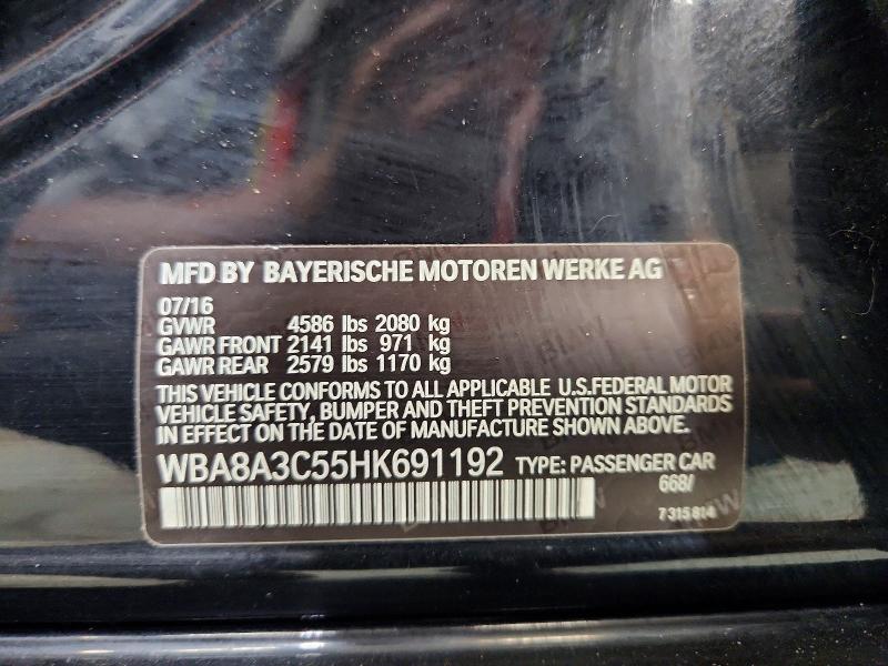 Aukcja sprzedaży 2017 Bmw 320, vin: WBA8A3C55HK691192, numer aukcji: 65140556