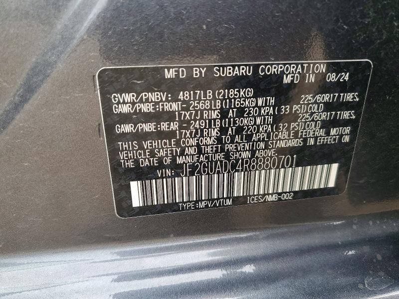 Aukcja sprzedaży 2024 Subaru Crosstrek, vin: JF2GUADC4R8880701, numer aukcji: 64587056
