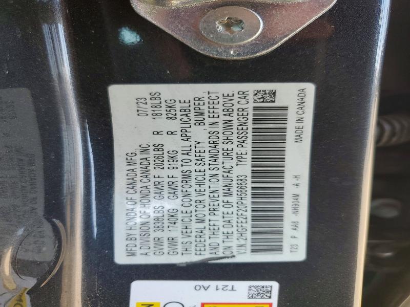 66732786 :رقم المزاد ، 2HGFE2F20PH566683 vin ، 2023 Honda Civic مزاد بيع