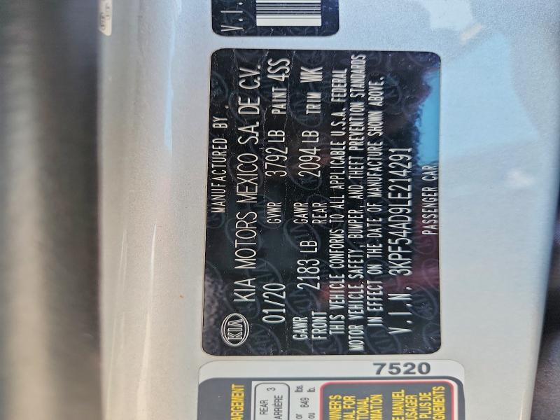 67194736 :رقم المزاد ، 3KPF54AD9LE214291 vin ، 2020 Kia Forte مزاد بيع