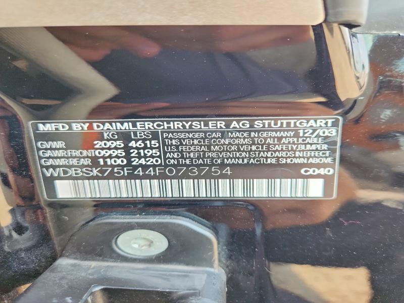 Продаж на аукціоні авто 2004 Mercedes-benz Sl, vin: WDBSK75F44F073754, номер лоту: 66973196